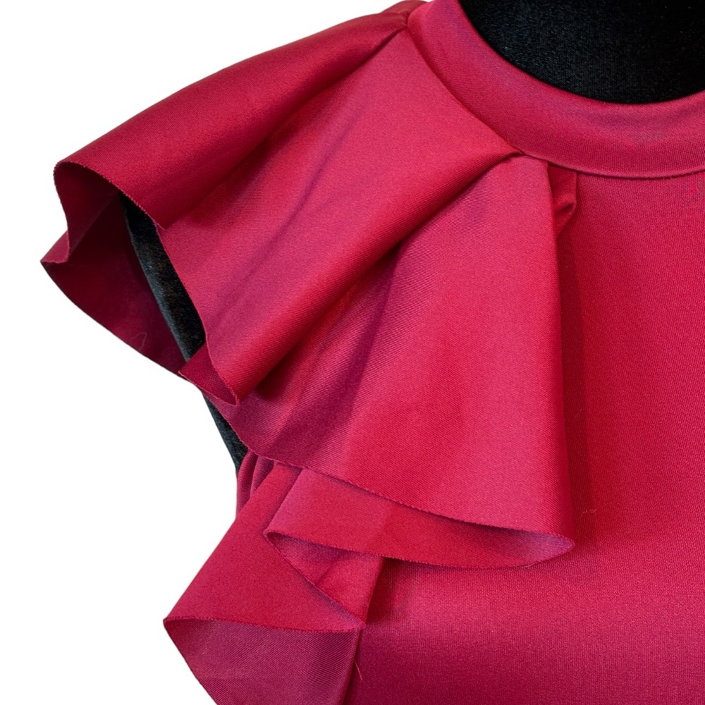 Side Ruffle Stretch Peplum Top Blue Burgundy - Picture 6 of 14